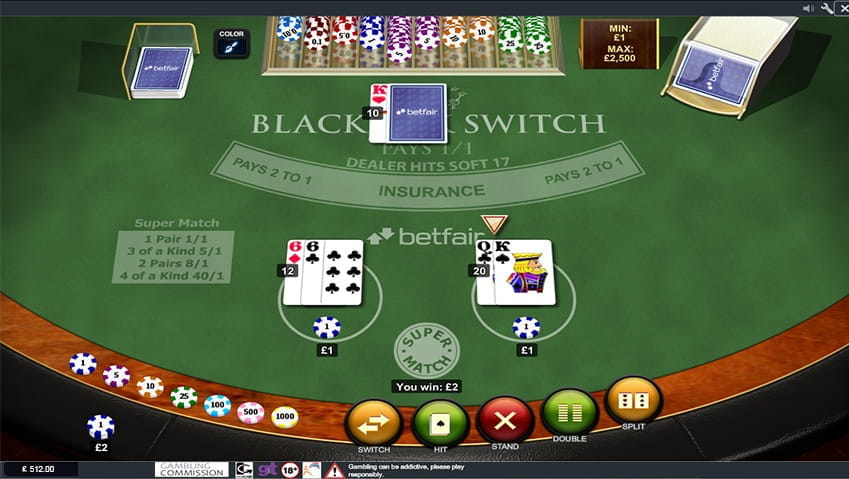 Blackjack Switch Option – Hit, Stand, Double, Split, Switch
