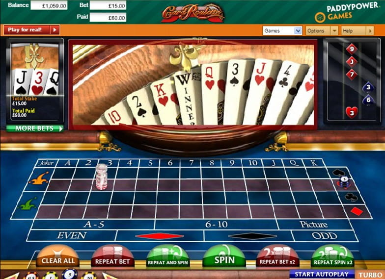 Card Roulette game from Openbet - in-game screenshot