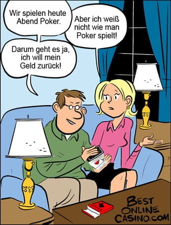 Ein Mann möchte mit seiner Frau Poker spielen