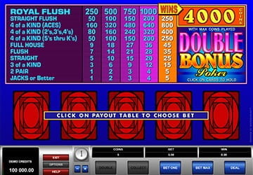 Double Bonus Poker, an exciting video poker game with high payouts and increased wins