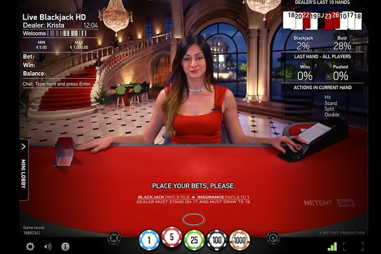 netent blackjack live screenshot