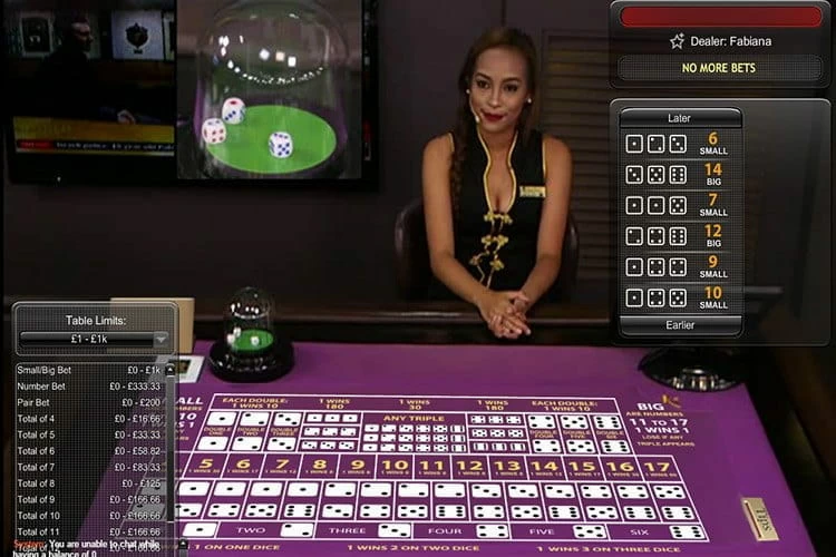 Live casino Sic Bo from Playtech with payouts table