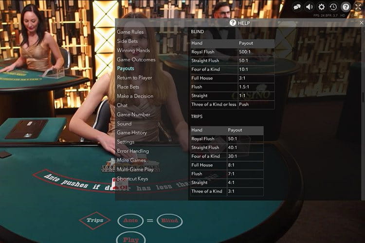 Live Ultimate Texas Hold'em payouts from Evolution Gaming