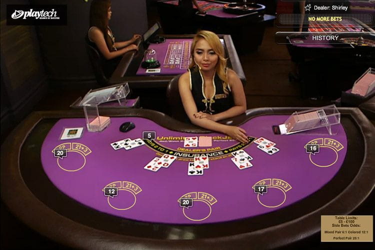 Card dealer Shirley at a Playtech live blackjack table
