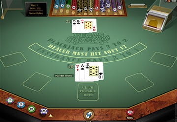 Screenshot of a Single Deck Blackjack game from Microgaming