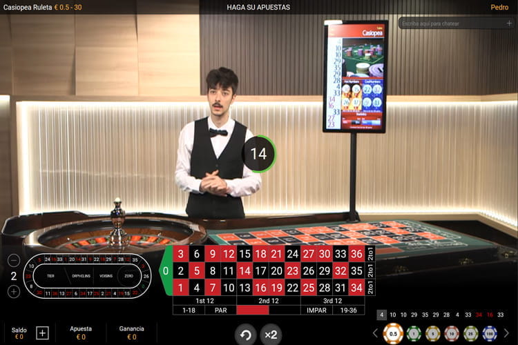 captura de pantalla de la mesa de ruleta en vivo Casiopea en casino Gran Madrid