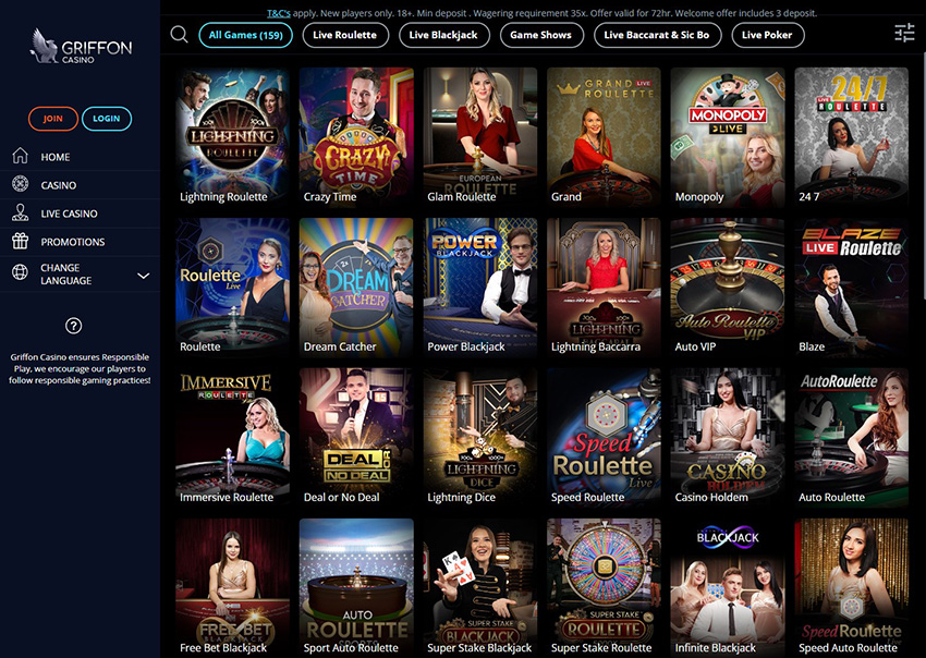 The Online Platform of Griffon Casino Live Casino