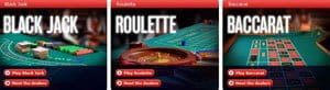 Red Bet Casino table games