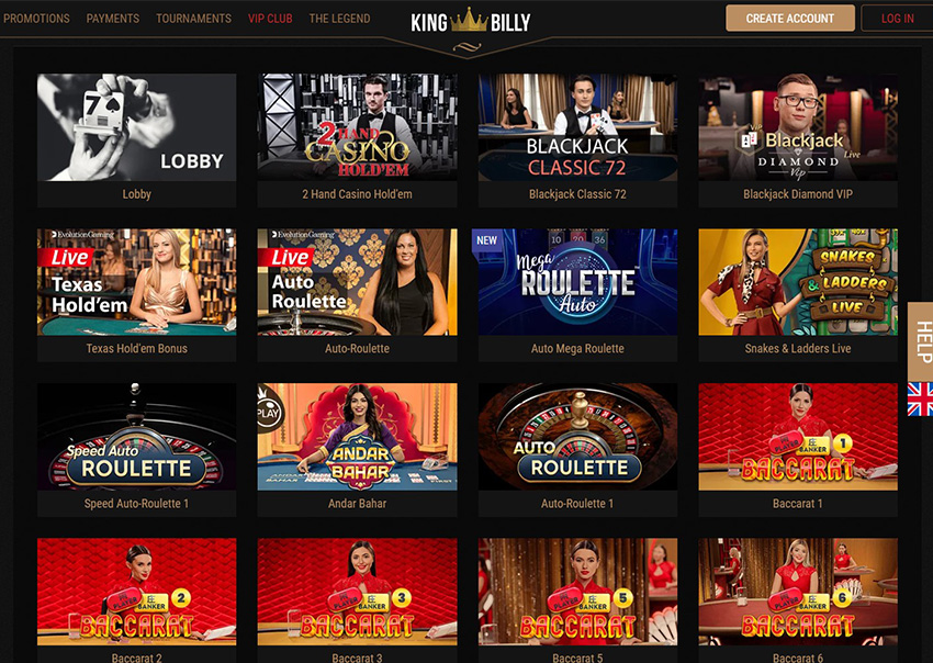 The Online Platform of King Billy Live Casino