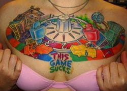 Gambling tattoo chest woman