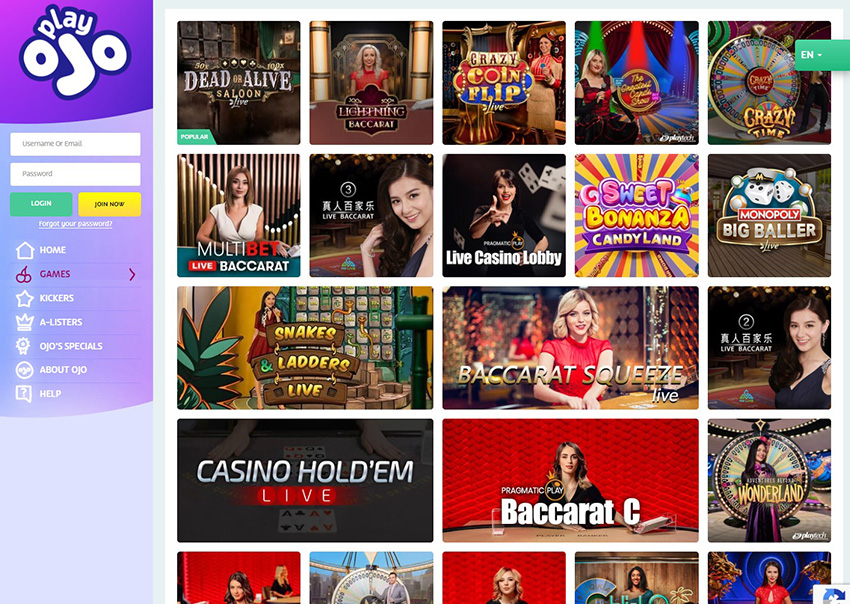 The Online Platform of PlayOJO Live Casino