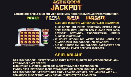 Der Age of the Gods Jackpot besteht aus 4 Teilen, die stetig anwachsen