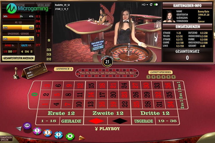 Playboy Bunny Kate am Microgaming Roulette Tisch