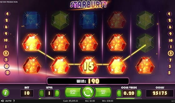 Beim NetEnt Klassiker Starburst werden die Gewinne von allen Seiten gezählt