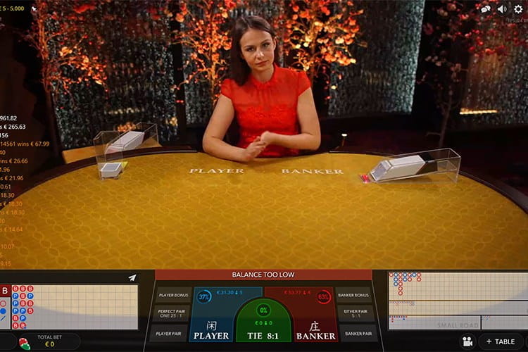 Eksempel på live baccarat fra Evolution