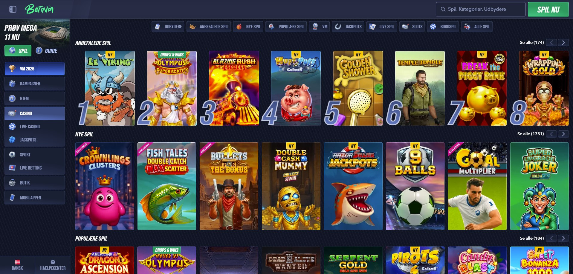 Betinia casino skærmbillede
