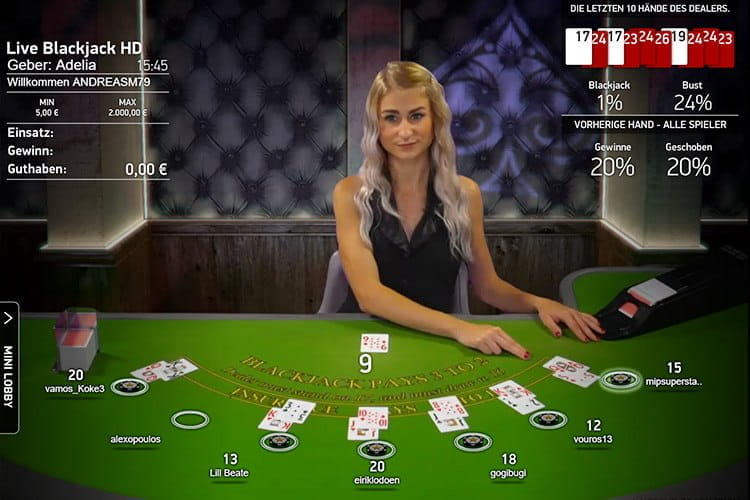 Casino con blackjack online y crupier en vivo