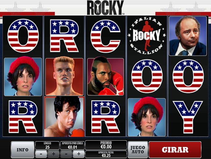 Pantalla inicial en la tragaperras Rocky de Playtech