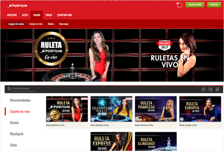 Juegos de ruleta en vivo de Sportium casino 