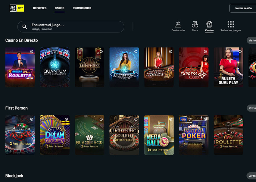 La plataforma online del casino en vivo de DAZNbet 