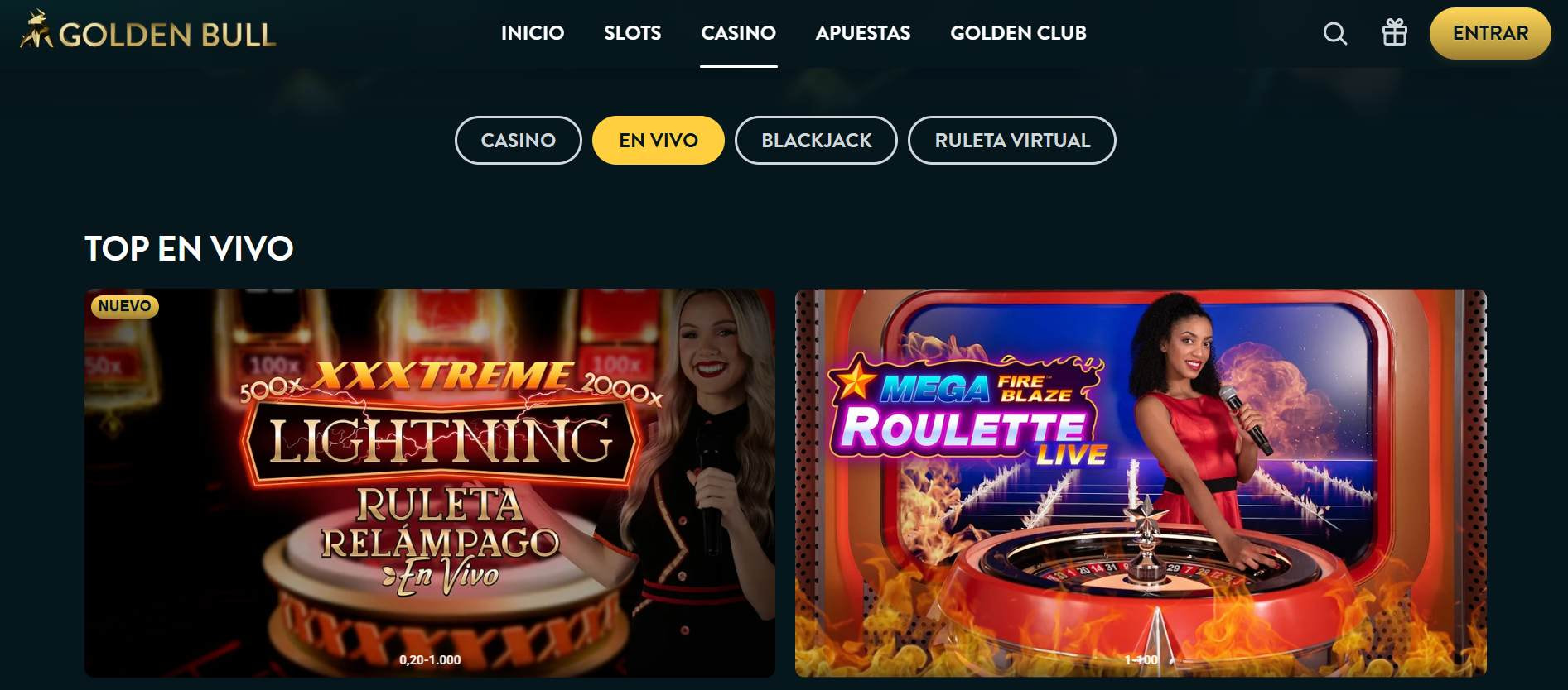 La plataforma online del casino en vivo de Golden Bull
