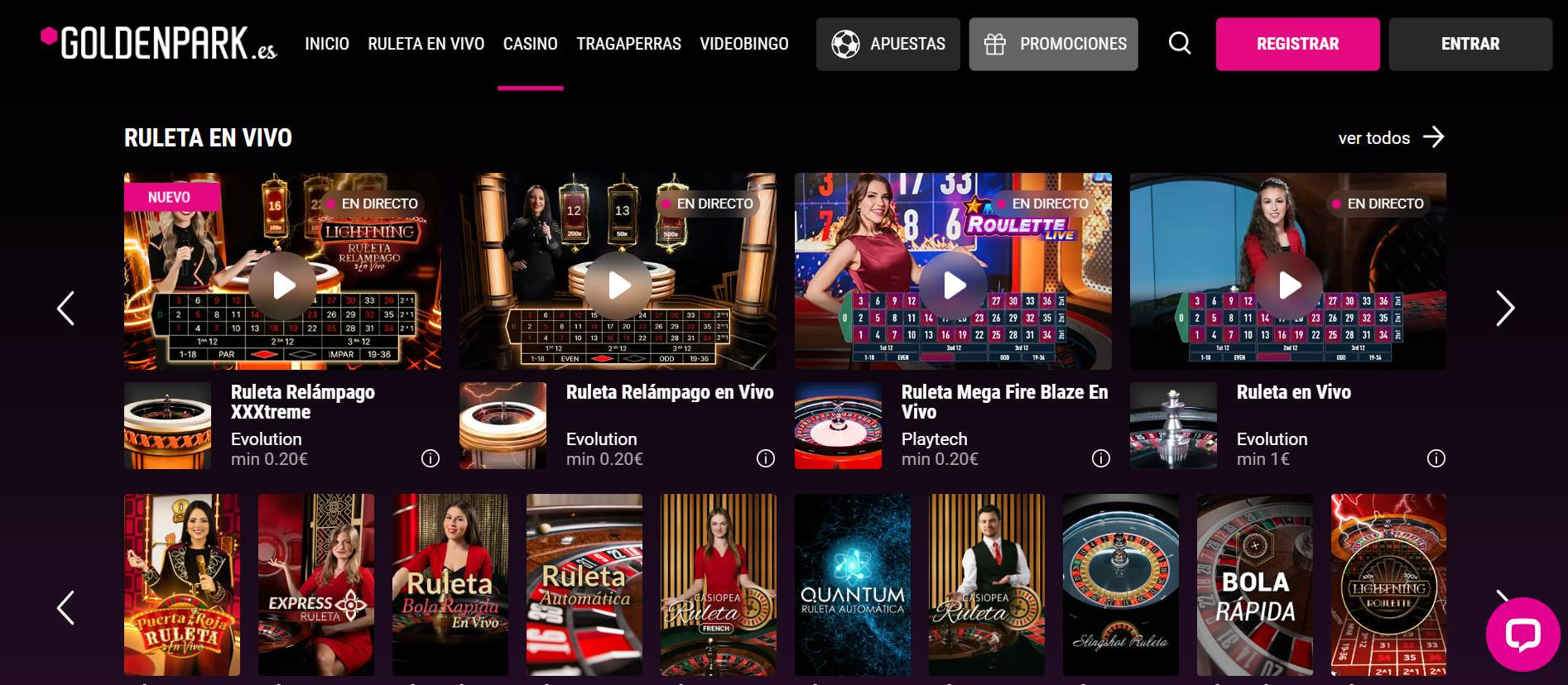 La plataforma online del casino en vivo de GoldenPark