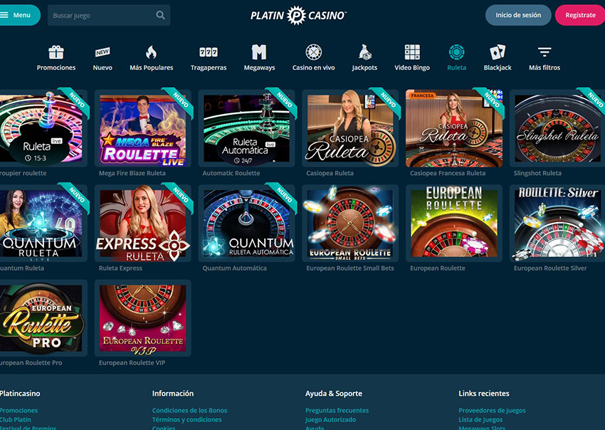 La Plataforma en Vivo online de PlatinCasino 