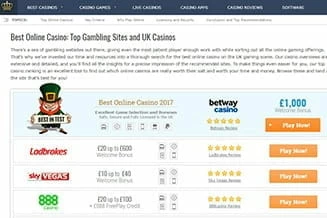 Screenshot of the Home Page of BestOnlineCasino.com