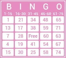 A 75-ball bingo ticket