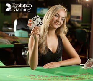 A promotional image of a live blackjack dealer