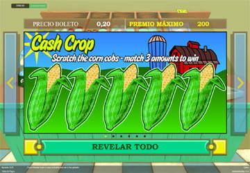 Panel de juego de Cash Crop, una variante de tarjetas rasca y gana disponible en 888casino.