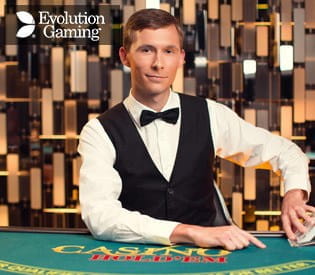 A promotional image of a live Casino Hold'em dealer