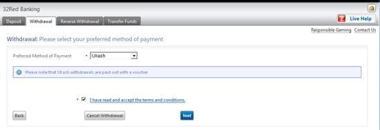 Ukash 32Red Casino withdrawal