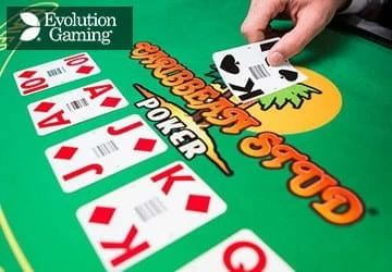 Promotional image showing Evolution Gaming's live Caribbean Stud Poker table