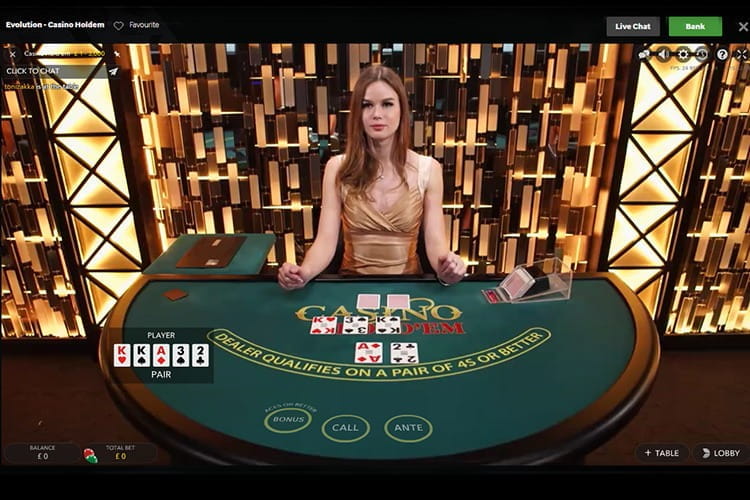 Casino Hold'em Live - in-game view with live dealer