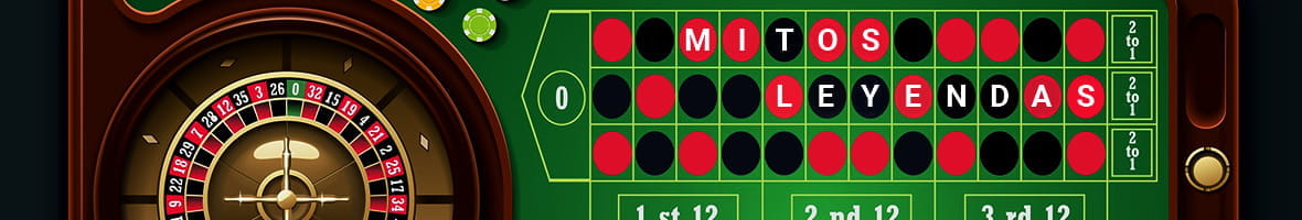 Mesa de ruleta con las palabras 'mitos' y 'leyendas' en el paño