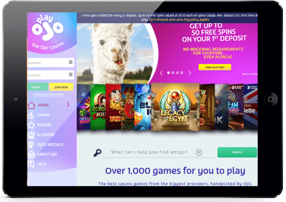 Casino games on a tablet.