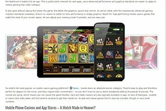Snapshot of the Mobile Casino Article