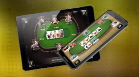 An image of online poker being played on mobile devices