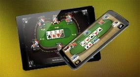 An image of online poker being played on mobile devices