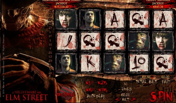 In game action of the Nightmare on Elm street Slot from Dragonfish