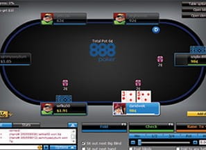 Online poker table at a poker website