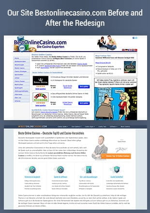 Our website bestonlinecasino.com before and after the redesign