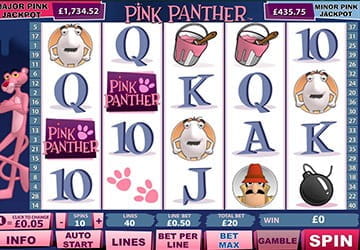 Screengrab of the Pink Panther jackpot slot from Playtech
