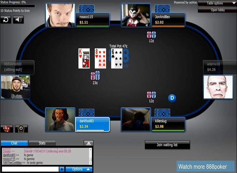 Screenshot of a poker game in action