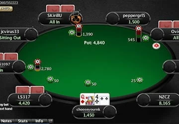 Screenshot of a real money poker cash game at 888poker