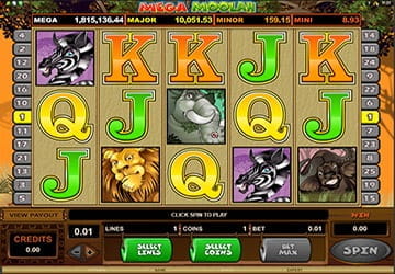 Screenshot of a Mega Moolah slot game from Microgaming