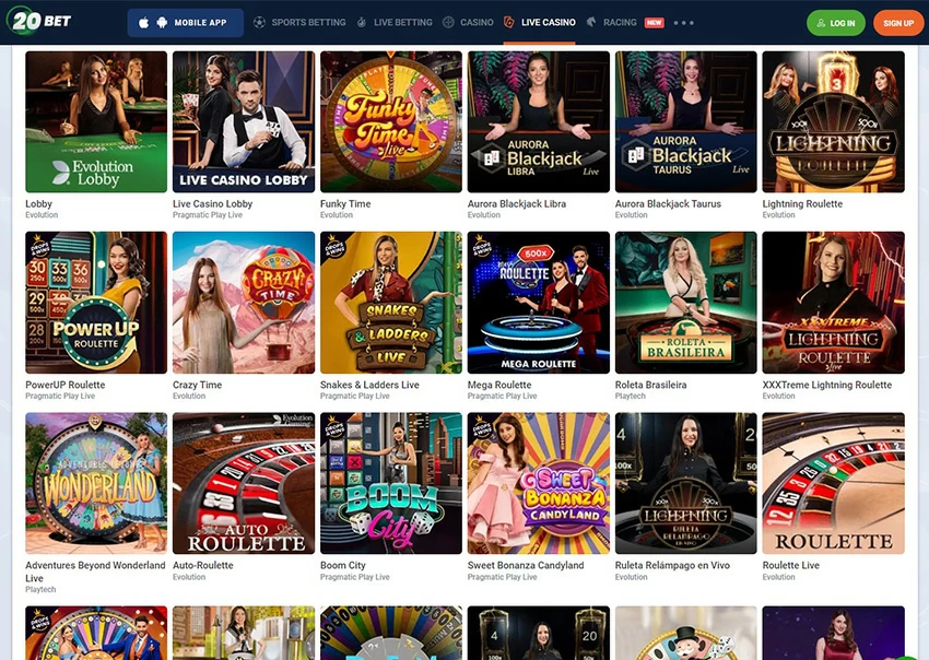 Online plattformen til 20bet Live Casino