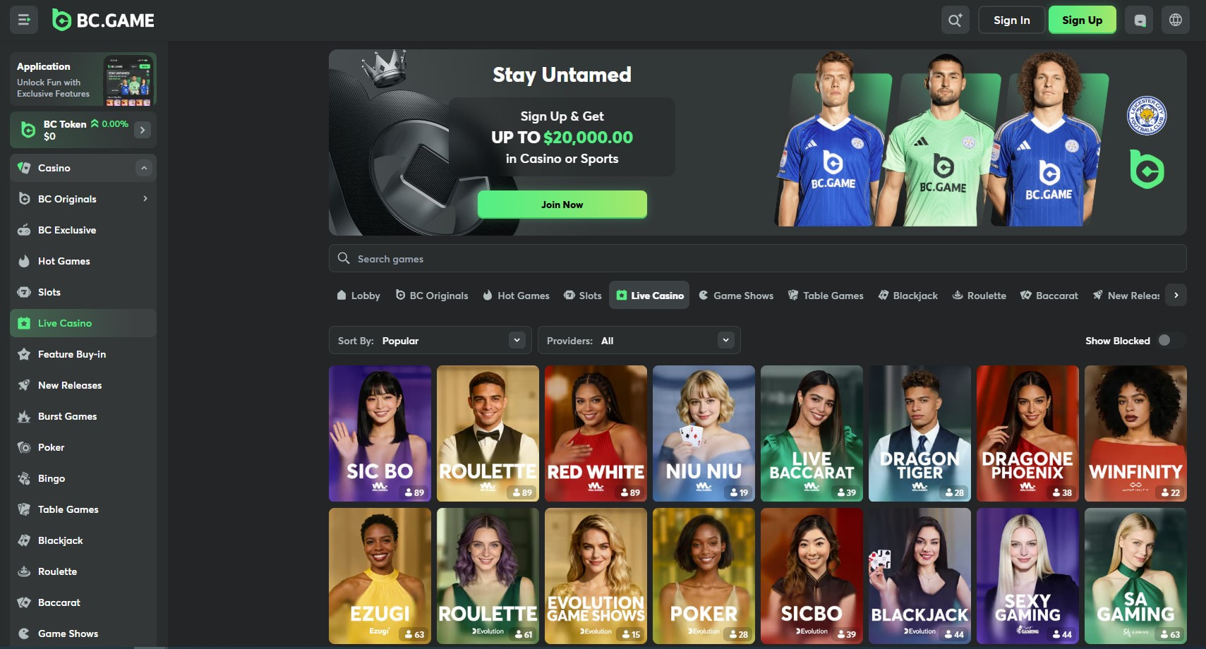 The Online Platform of BC.Game Live Casino   