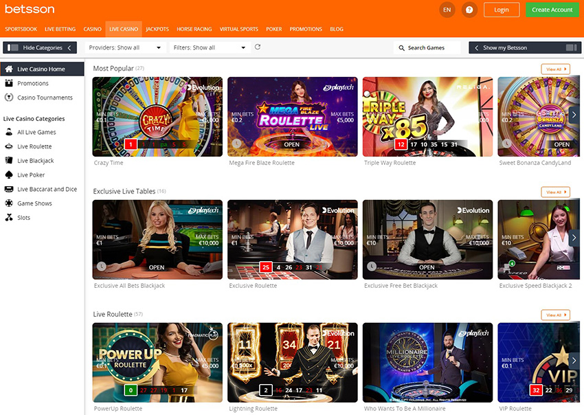 The Online Platform of Betsson Live Casino 